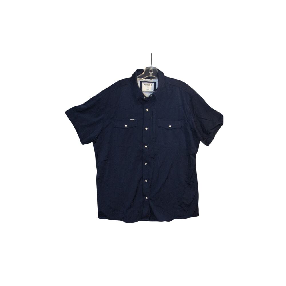 Poncho Mens Navy Blue Pearl Snap Short Sleeve Fishing Western Size XXL Slim Fit